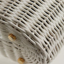 Salvatore Ferragamo Gancini Hand Bag Raffia White Gold Auth 136858V-21