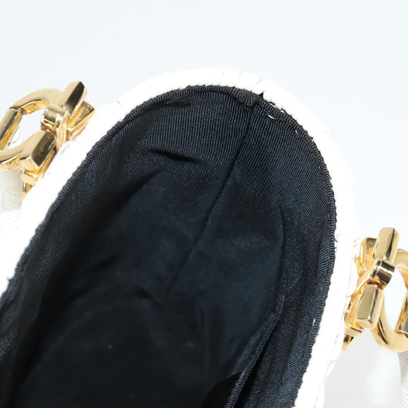 Salvatore Ferragamo Gancini Hand Bag Raffia White Gold Auth 136858V