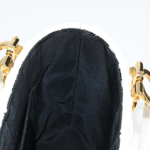 Salvatore Ferragamo Gancini Hand Bag Raffia White Gold Auth 136858V