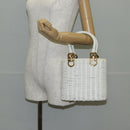 Salvatore Ferragamo Gancini Hand Bag Raffia White Gold Auth 136858V-25