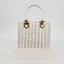 Salvatore Ferragamo Gancini Hand Bag Raffia White Gold Auth 136858V-12