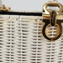 Salvatore Ferragamo Gancini Hand Bag Raffia White Gold Auth 136858V-2