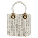 Salvatore Ferragamo Gancini Hand Bag Raffia White Gold Auth 136858V-3