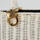 Salvatore Ferragamo Gancini Hand Bag Raffia White Gold Auth 136858V-4