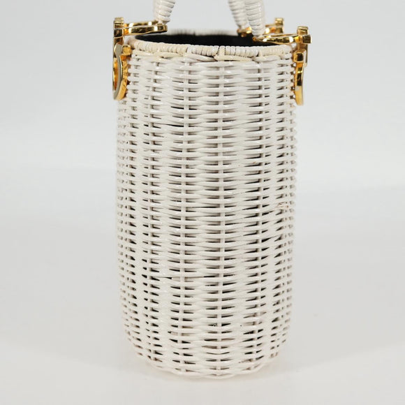 Salvatore Ferragamo Gancini Hand Bag Raffia White Gold Auth 136858V