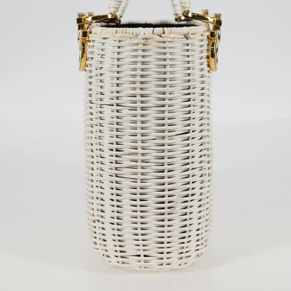 Salvatore Ferragamo Gancini Hand Bag Raffia White Gold Auth 136858V