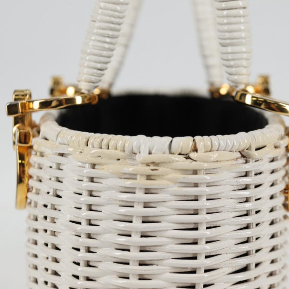 Salvatore Ferragamo Gancini Hand Bag Raffia White Gold Auth 136858V