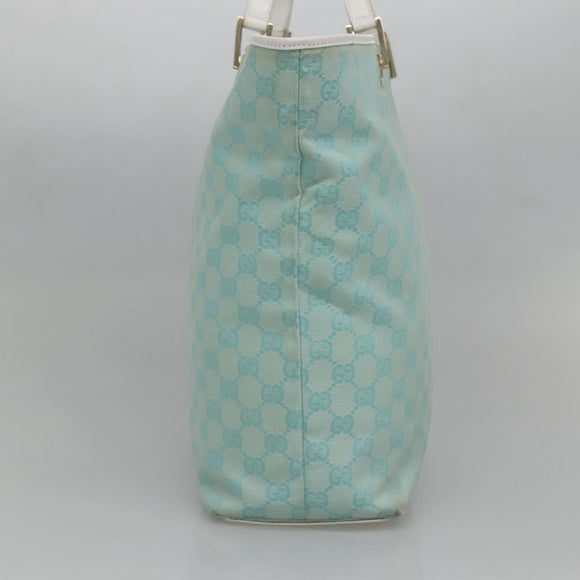GUCCI GG Canvas Tote Bag Light Blue Gold 002 1098 1705 Auth 136880