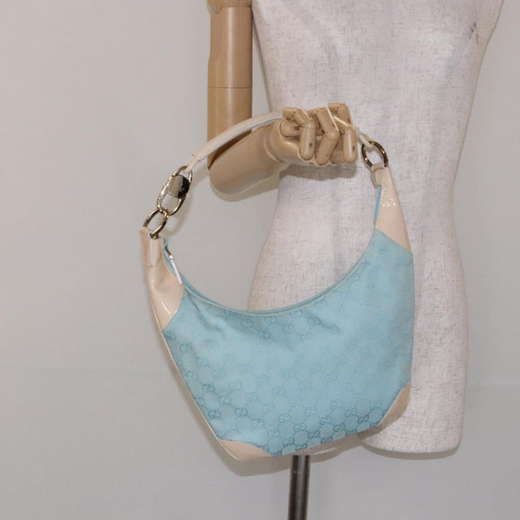 GUCCI GG Canvas Shoulder Bag Light Blue Gold 001 4158 3754 Auth 136919