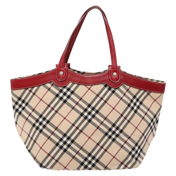 BURBERRY Nova Check Blue Label Tote Bag Canvas Beige Auth 136920