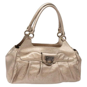 Salvatore Ferragamo Gancini Hand Bag Leather Gold Auth 136922