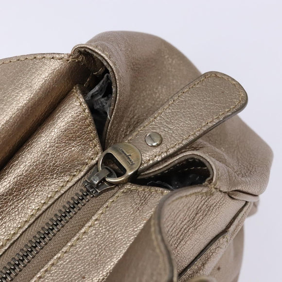 Salvatore Ferragamo Gancini Hand Bag Leather Gold Auth 136922