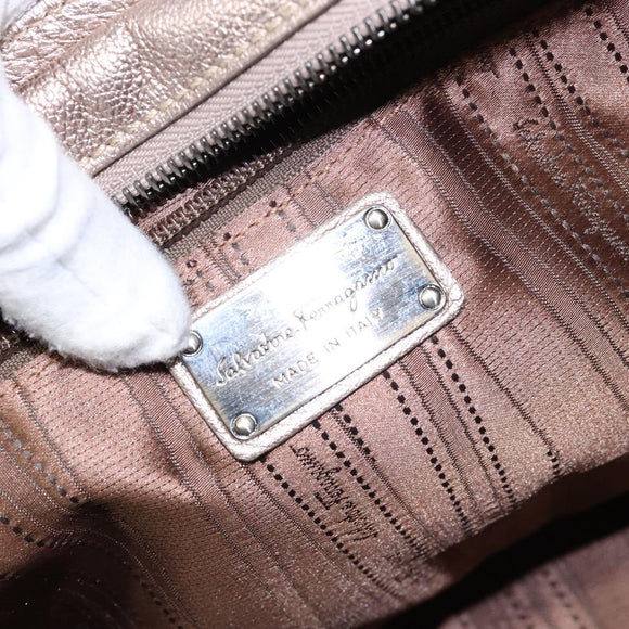 Salvatore Ferragamo Gancini Hand Bag Leather Gold Auth 136922