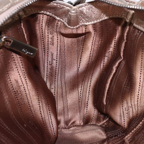 Salvatore Ferragamo Gancini Hand Bag Leather Gold Auth 136922