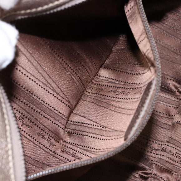 Salvatore Ferragamo Gancini Hand Bag Leather Gold Auth 136922