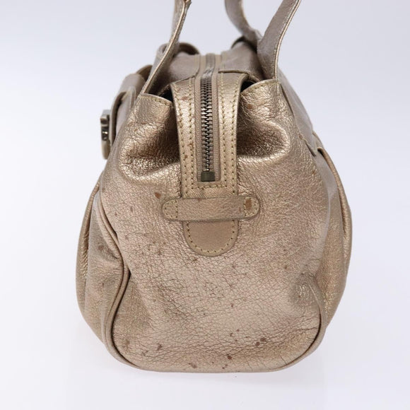 Salvatore Ferragamo Gancini Hand Bag Leather Gold Auth 136922