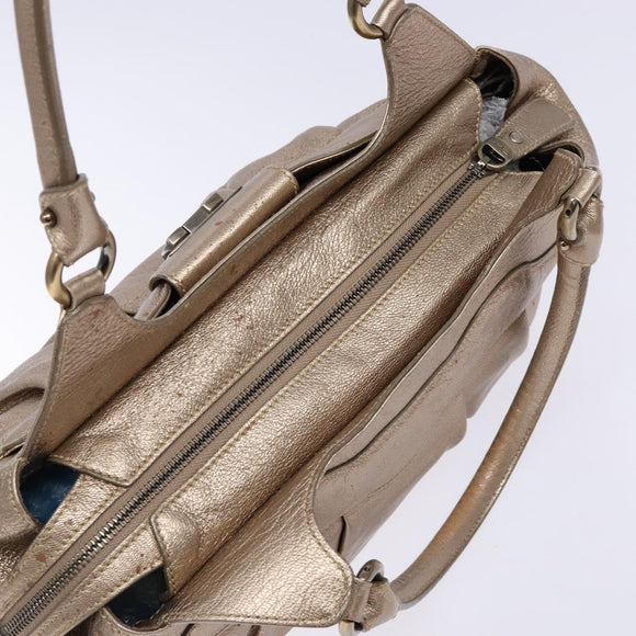 Salvatore Ferragamo Gancini Hand Bag Leather Gold Auth 136922