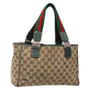 GUCCI GG Canvas Web Sherry Line Tote Bag Beige Green Red 115810 Auth 136923-1