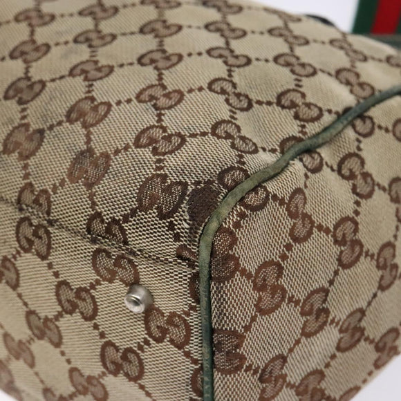 GUCCI GG Canvas Web Sherry Line Tote Bag Beige Green Red 115810 Auth 136923