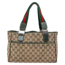 GUCCI GG Canvas Web Sherry Line Tote Bag Beige Green Red 115810 Auth 136923-2