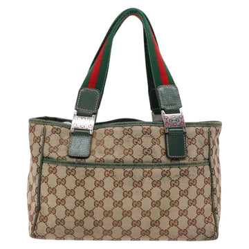 GUCCI GG Canvas Web Sherry Line Tote Bag Beige Green Red 115810 Auth 136923 - 0