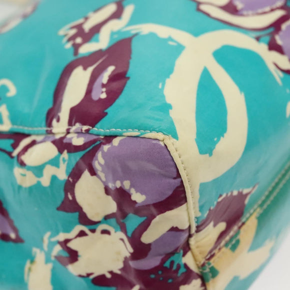 CHANEL Tote Bag Vinyl Blue Silver CC Auth 136970