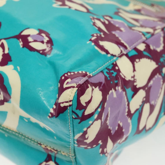 CHANEL Tote Bag Vinyl Blue Silver CC Auth 136970