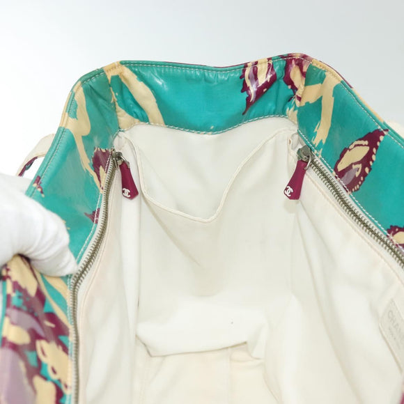 CHANEL Tote Bag Vinyl Blue Silver CC Auth 136970