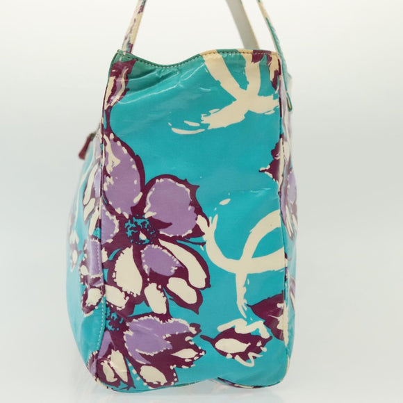 CHANEL Tote Bag Vinyl Blue Silver CC Auth 136970