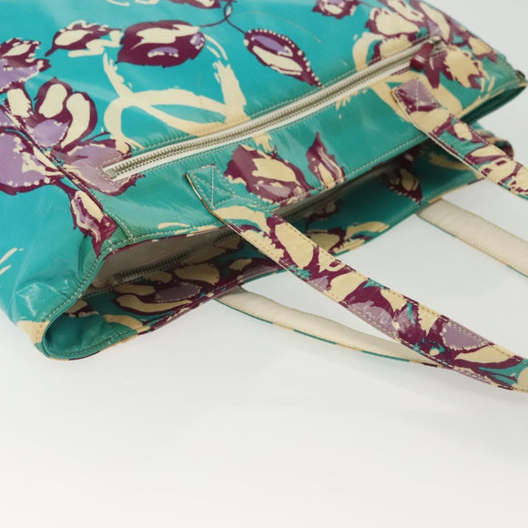 CHANEL Tote Bag Vinyl Blue Silver CC Auth 136970