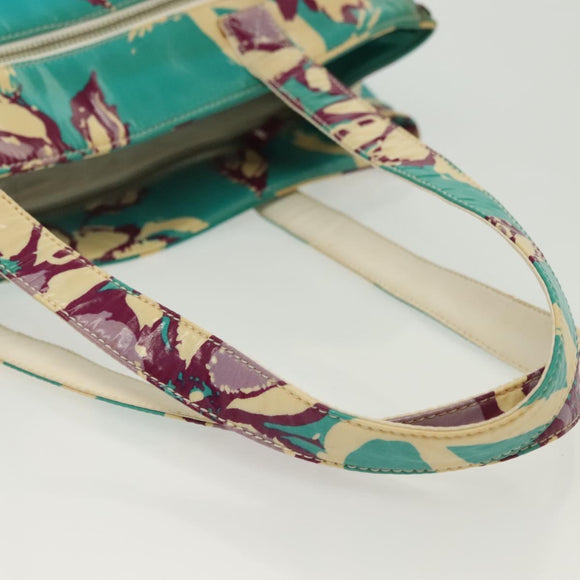 CHANEL Tote Bag Vinyl Blue Silver CC Auth 136970