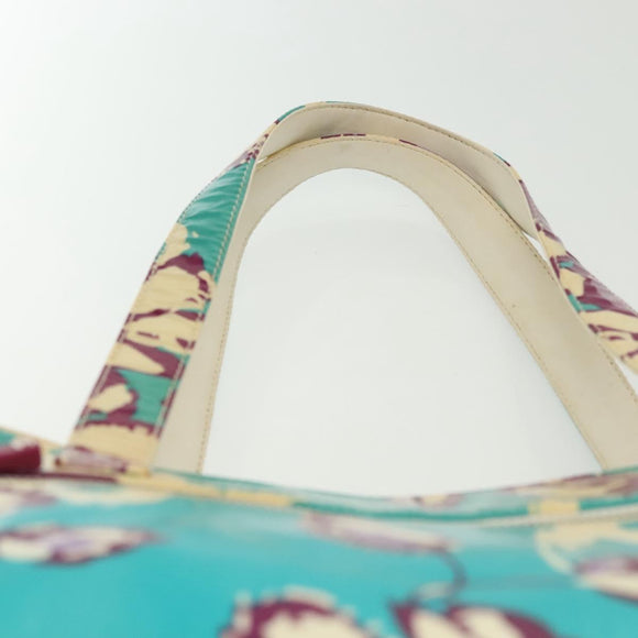 CHANEL Tote Bag Vinyl Blue Silver CC Auth 136970