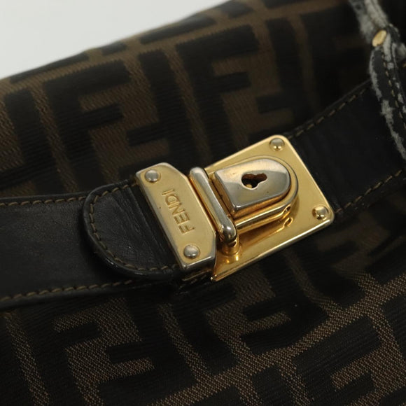 FENDI Zucca Canvas Vanity Pouch Black Brown Auth 136971