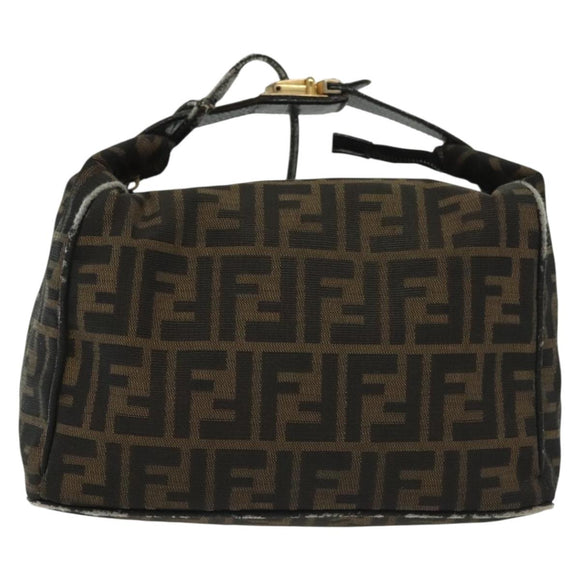 FENDI Zucca Canvas Vanity Pouch Black Brown Auth 136971