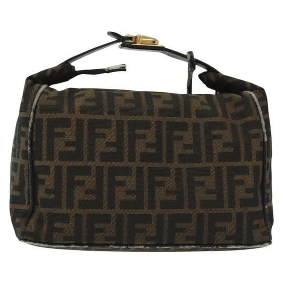 FENDI Zucca Canvas Vanity Pouch Black Brown Auth 136971