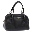 Salvatore Ferragamo Gancini Hand Bag Leather Black Gold Auth 136973-1