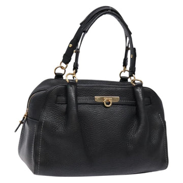 Salvatore Ferragamo Gancini Hand Bag Leather Black Gold Auth 136973