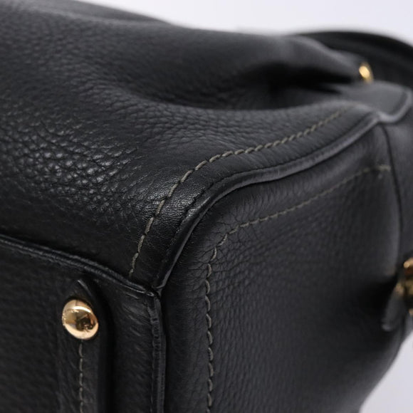 Salvatore Ferragamo Gancini Hand Bag Leather Black Gold Auth 136973