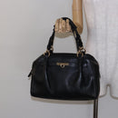 Salvatore Ferragamo Gancini Hand Bag Leather Black Gold Auth 136973-25
