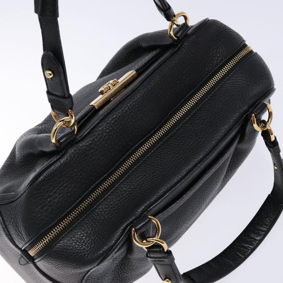 Salvatore Ferragamo Gancini Hand Bag Leather Black Gold Auth 136973