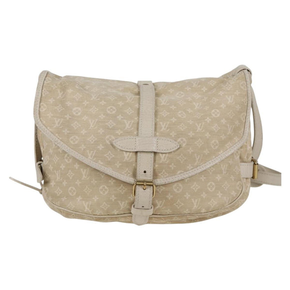 LOUIS VUITTON Monogram Mini Lin Saumur PM Shoulder Bag Ivory M95314 Auth 136978
