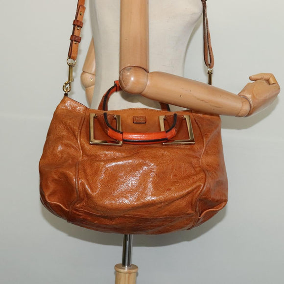 Chloe Hand Bag Leather 2way Brown Gold Auth 136996