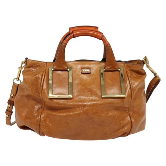 Chloe Hand Bag Leather 2way Brown Gold Auth 136996