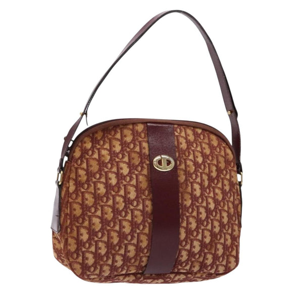 Christian Dior Trotter Canvas Shoulder Bag Red Gold Auth 136998