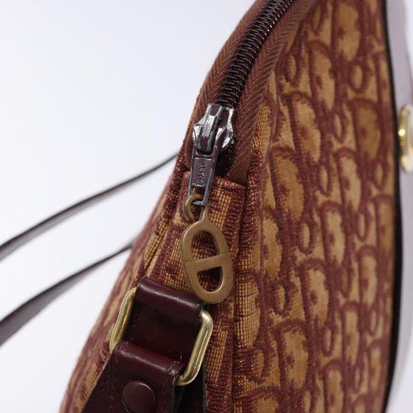 Christian Dior Trotter Canvas Shoulder Bag Red Gold Auth 136998