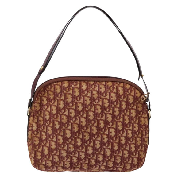 Christian Dior Trotter Canvas Shoulder Bag Red Gold Auth 136998