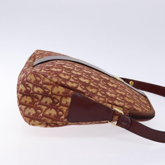 Christian Dior Trotter Canvas Shoulder Bag Red Gold Auth 136998