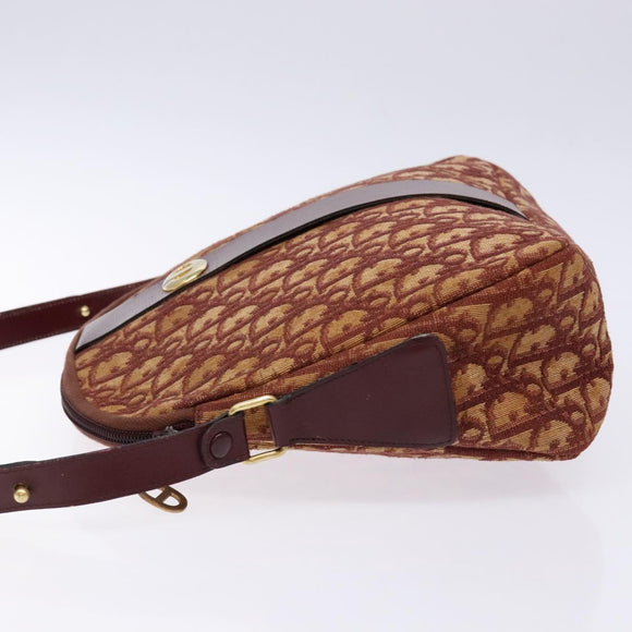 Christian Dior Trotter Canvas Shoulder Bag Red Gold Auth 136998