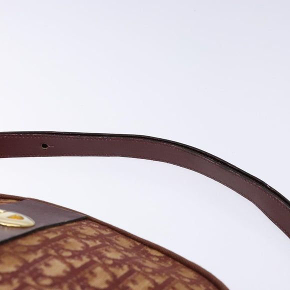Christian Dior Trotter Canvas Shoulder Bag Red Gold Auth 136998