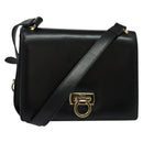 Salvatore Ferragamo Gancini Shoulder Bag Leather Black Gold Auth 137001-1
